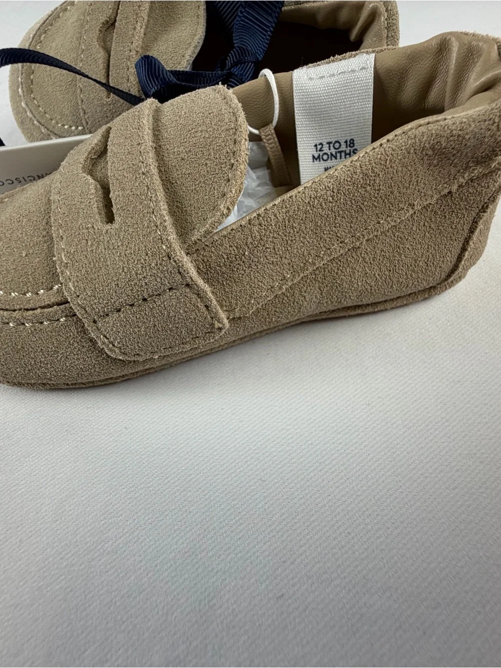 Janie and Jack Light Beige Suede-Look Baby Penny Loafers 12 - 18 months